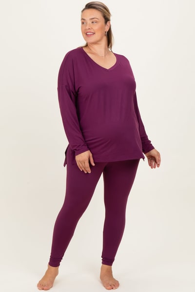 PinkBlush Plum Brushed Knit Oversized Top and Legging Maternity Plus Set