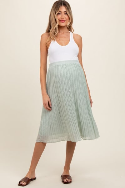 PinkBlush Mint Swiss Dot Pleated Maternity Midi Skirt