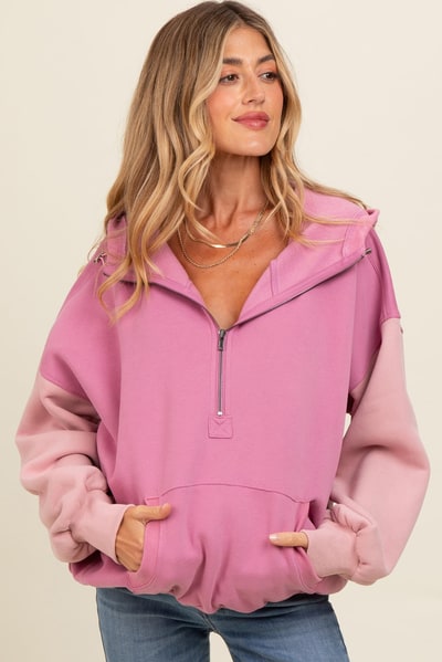 PinkBlush Mauve Colorblock Half Zip Maternity Hoodie