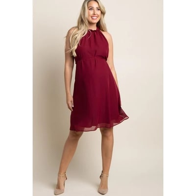 Target Pinkblush Burgundy Chiffon High Neck Maternity Dress Small