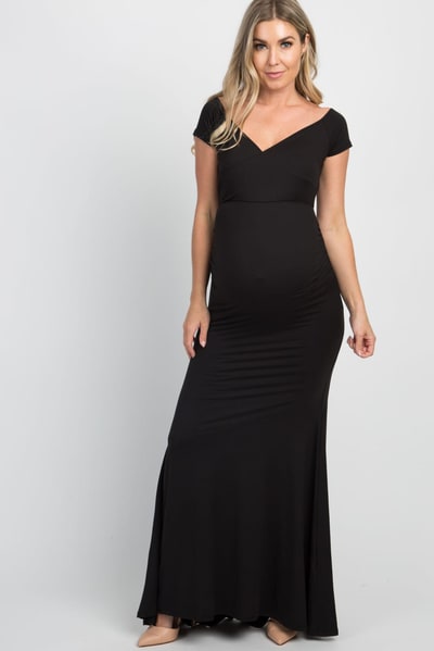 PinkBlush PinkBlush Black Off Shoulder Wrap Maternity Photoshoot Gown/Dress