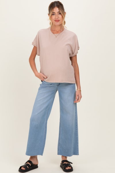 PinkBlush Light Blue Raw Hem Ankle Wide Leg Maternity Jeans