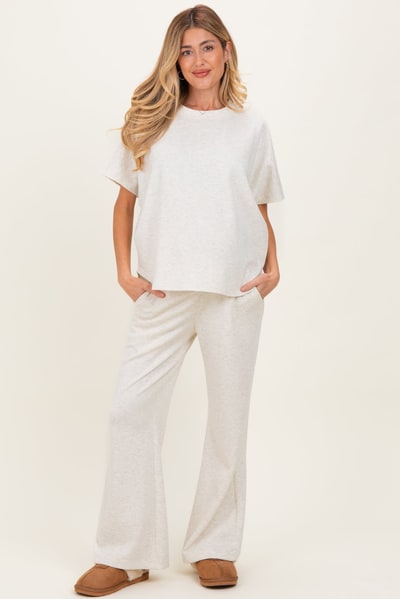 PinkBlush Cream Curved Hem Tee Pants Maternity Lounge Set