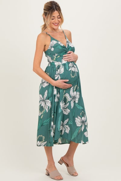 PinkBlush Jade Floral Twisted Front Cutout Maternity Midi Dress