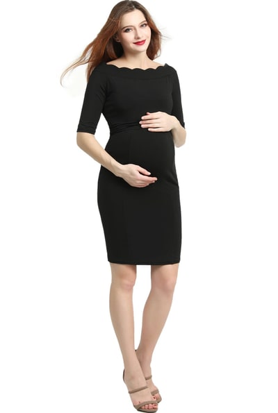 Kimi + Kai Kimi + Kai Maternity "Kendall" Off-Shoulder Midi Body Con Dress