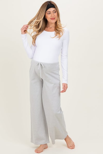 PinkBlush Heather Grey Striped Front Tie Maternity Lounge Pants
