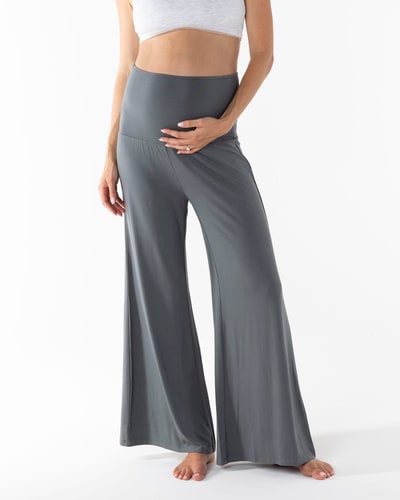 Angel Maternity Debra Wide Leg Maternity Bamboo Pants in Slate Grey