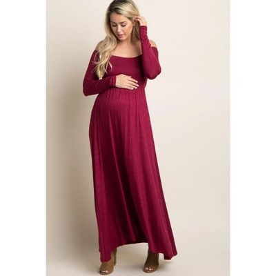 Target Pinkblush PinkBlush Petite Dark Burgundy Solid Off Shoulder Maternity Maxi Dress XL