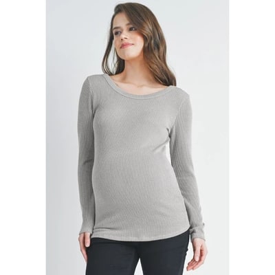 Target Hello Miz Women's Ribbed Scoop Neck Long Sleeve Maternity Top - Silver - Small
