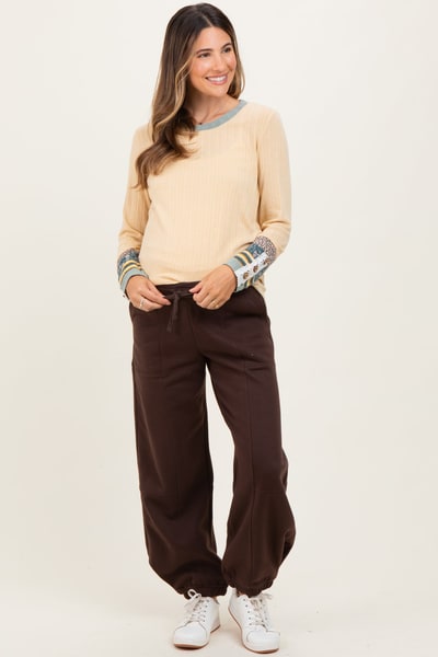 PinkBlush Brown Multi Seam Fleece Maternity Sweatpants