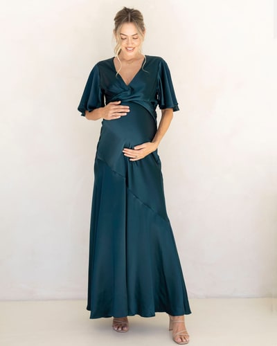 Angel Maternity Camille Maternity V Neck Evening Dress in Hunter Green