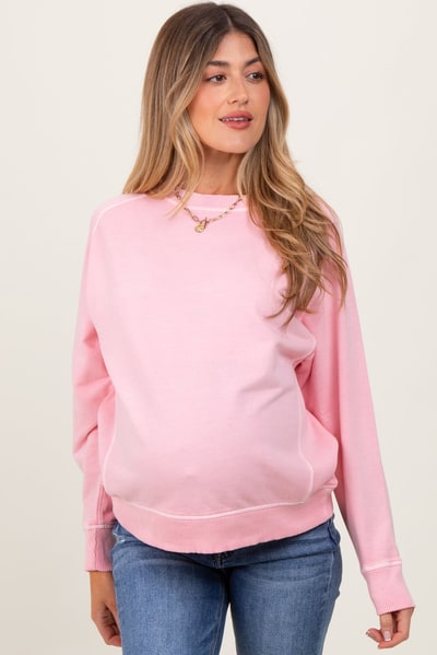 PinkBlush Peach French Terry Vintage Wash Maternity Pullover