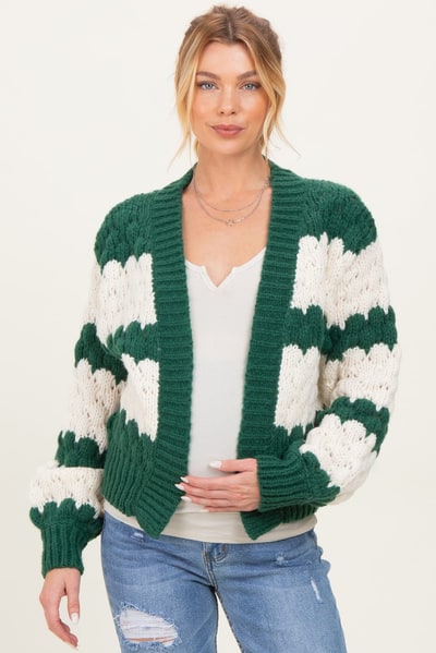 PinkBlush Green Oversized Cloud Pattern Knit Maternity Cardigan