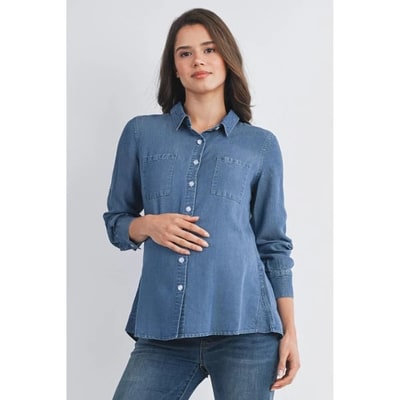 Target Hello Miz Women's Button Down Nursing Friendly Long Sleeve Maternity Shirt - Medium Denim - X Large