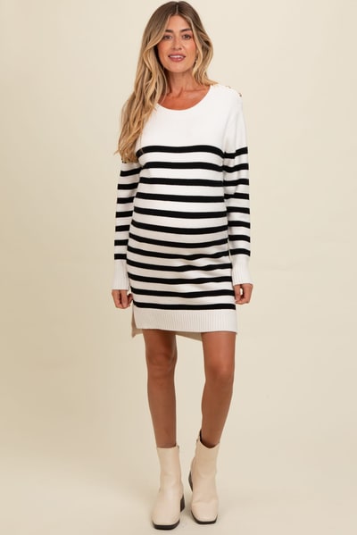PinkBlush Ivory Striped Basic Maternity Sweater Dress