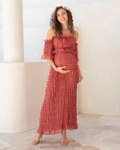 Angel Maternity Marisol 2 piece Maternity Photoshoot Dress in Crimson Glow