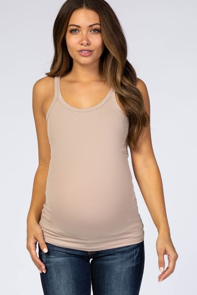 PinkBlush Taupe Ribbed Maternity Tank Top