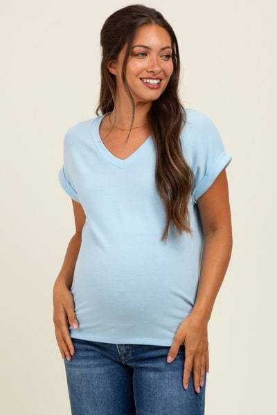 PinkBlush Light Blue Terry Short Sleeve Maternity Top