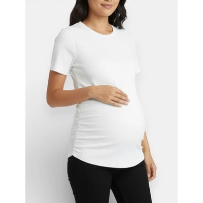 Target Women's Crew Neck Side-Ruched Maternity Short Sleeve Top - White - Size: Medium - Motherhood Maternity