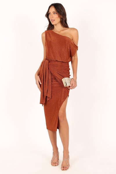 Petal & Pup Santiago Off Shoulder Midi Dress - Bronze