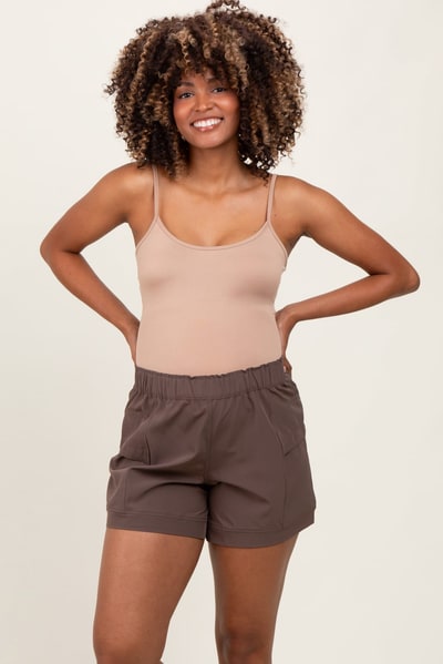 PinkBlush Brown Elastic Cargo Maternity Shorts