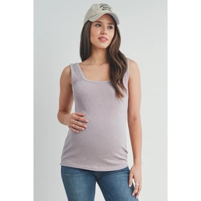 Target Hello Miz Women's Square Neck Ribbed Sleeveless Maternity Tank Top - Dusty Pink - Medium