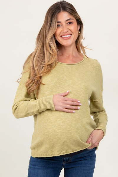 PinkBlush Lime Heather Unfinished Hem Maternity Sweater