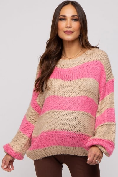 PinkBlush Pink Striped Knit Maternity Sweater