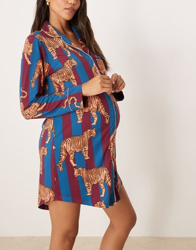 ASOS Chelsea Peers Maternity night shirt in tiger striped print