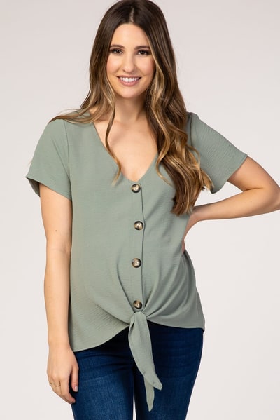 PinkBlush Green Button Tie Front Maternity Top