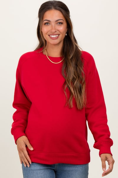 PinkBlush Red Pullover Maternity Terry Crewneck