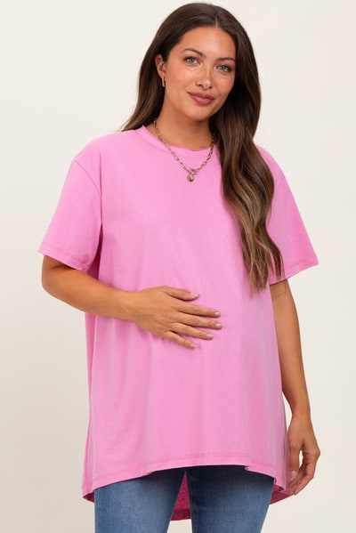 PinkBlush Pink Oversized Cut Hem Maternity Short Sleeve T-Shirt