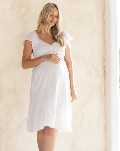 Angel Maternity Élodie Maternity Short Sundress in White