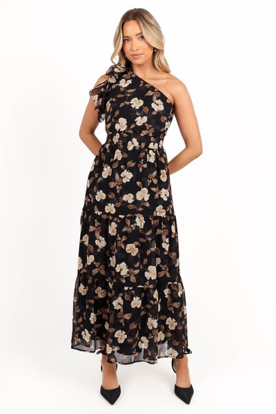 Petal & Pup Layley One Shoulder Maxi Dress - Black Floral