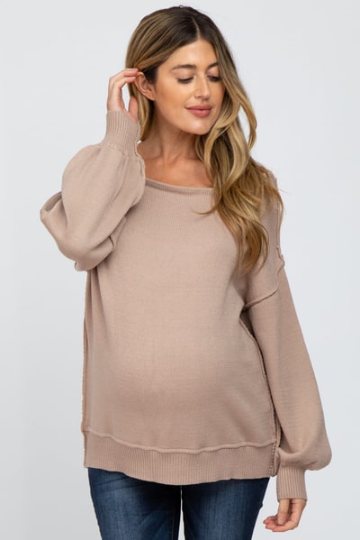 PinkBlush Mocha Boat Neck Bubble Sleeve Maternity Sweater