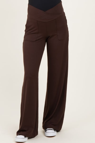 PinkBlush Espresso Crossover Waist Active Wide Leg Maternity Pant