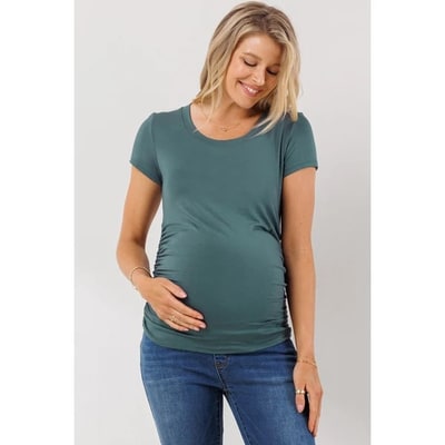 Target Hello Miz Casual Short Sleeve T-Shirt Side Ruched Maternity Top - Sea Blue - Medium