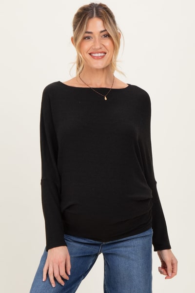 PinkBlush Black Ribbed Maternity Dolman Top