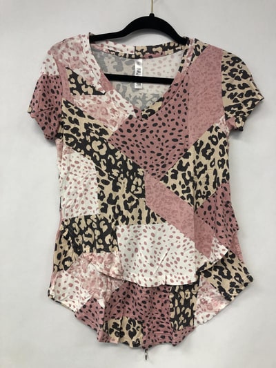 Latched Mama Outlet 6036 - Printed V-Neck Boyfriend Nursing Tee - Patchwork - Extra Extra Small