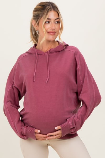 PinkBlush Burgundy French Terry Hooded Maternity Sweatshirt