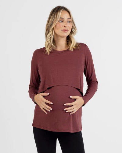 Angel Maternity Leonie Maternity/Nursing Flip Panel Top in Burgundy