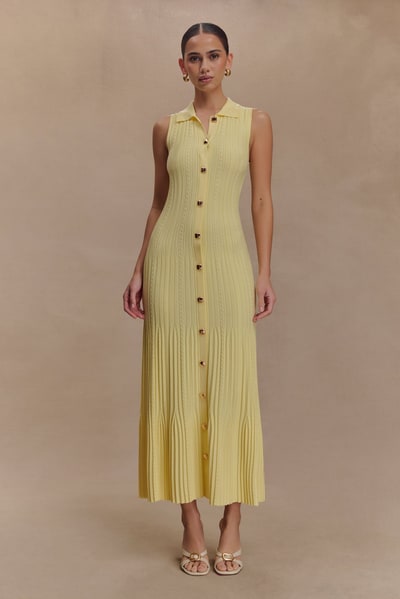 MESHKI Margie Sleeveless Knit Midi Dress - Lemon