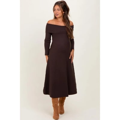 Target Pinkblush Brown Off Shoulder Maternity Sweater Midi Dress Small