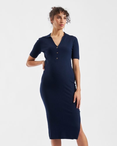 Ripe Maternity Maddy Knit Polo Dress Navy