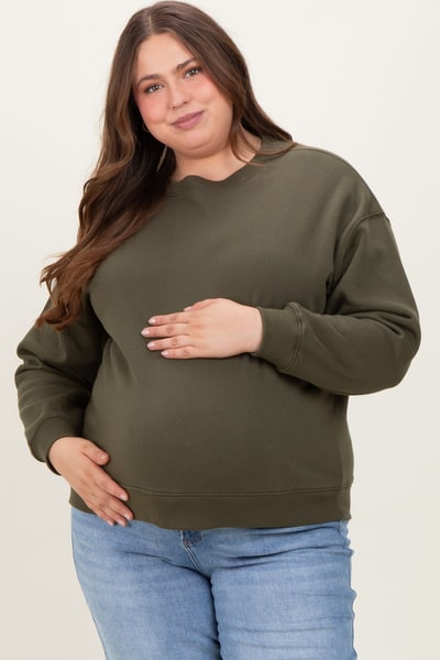PinkBlush Olive Basic Fleece Crewneck Maternity Sweatshirt