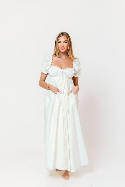 Worth Collective Olivia 100% Cotton Maxi Dress in Cream - Bump Friendly