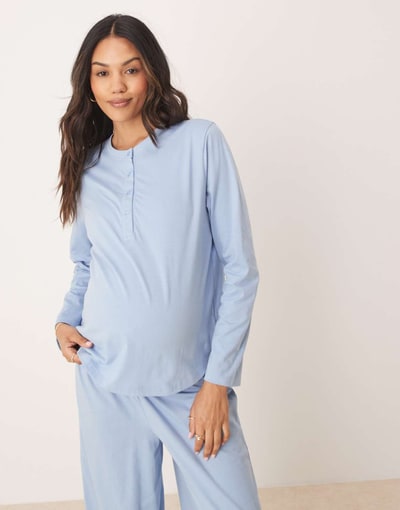 ASOS mix & match Henley pajama top in blue