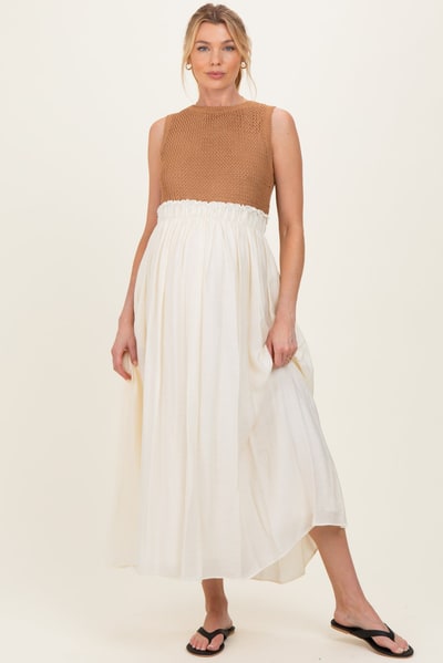 PinkBlush Mocha Knit Bodice Contrast Skirt Maternity Maxi Dress