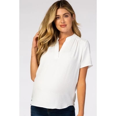 Target Pinkblush White Short Sleeve V-Neck Maternity Blouse Small