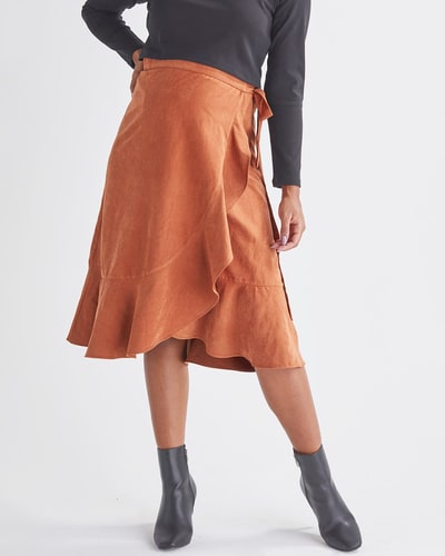 Angel Maternity Christie Maternity Wrap Midi Skirt in Vegan Suede